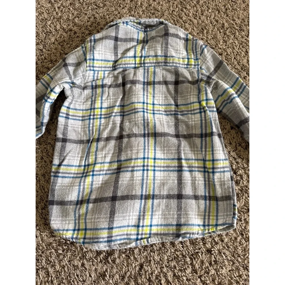 Oshkosh Boys Gray Neon Green Blue Long Sleeve‎ Flannel Size 5
